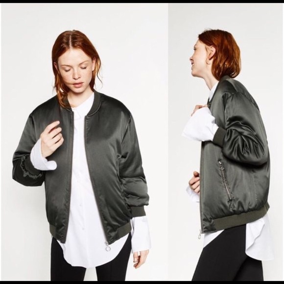 Zara Jackets & Blazers - Glossy Satin Oversized Bomber Jacket